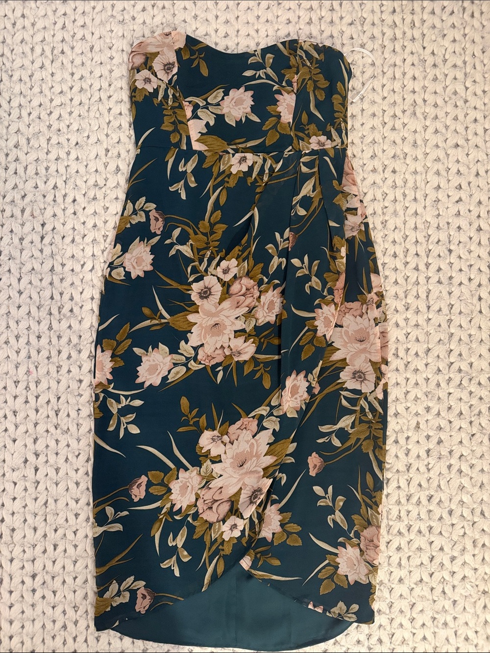 Lulu's Teal Strapless Floral Midi Dress with Blush Flowers